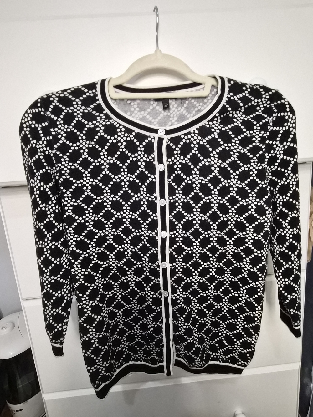 Talbots Black and White Dot Link Cardigan Sweater